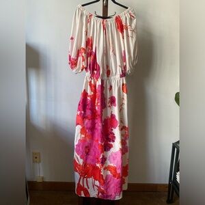 Pink Orange and White Floral Maxi Off the Shoulder Dress size M